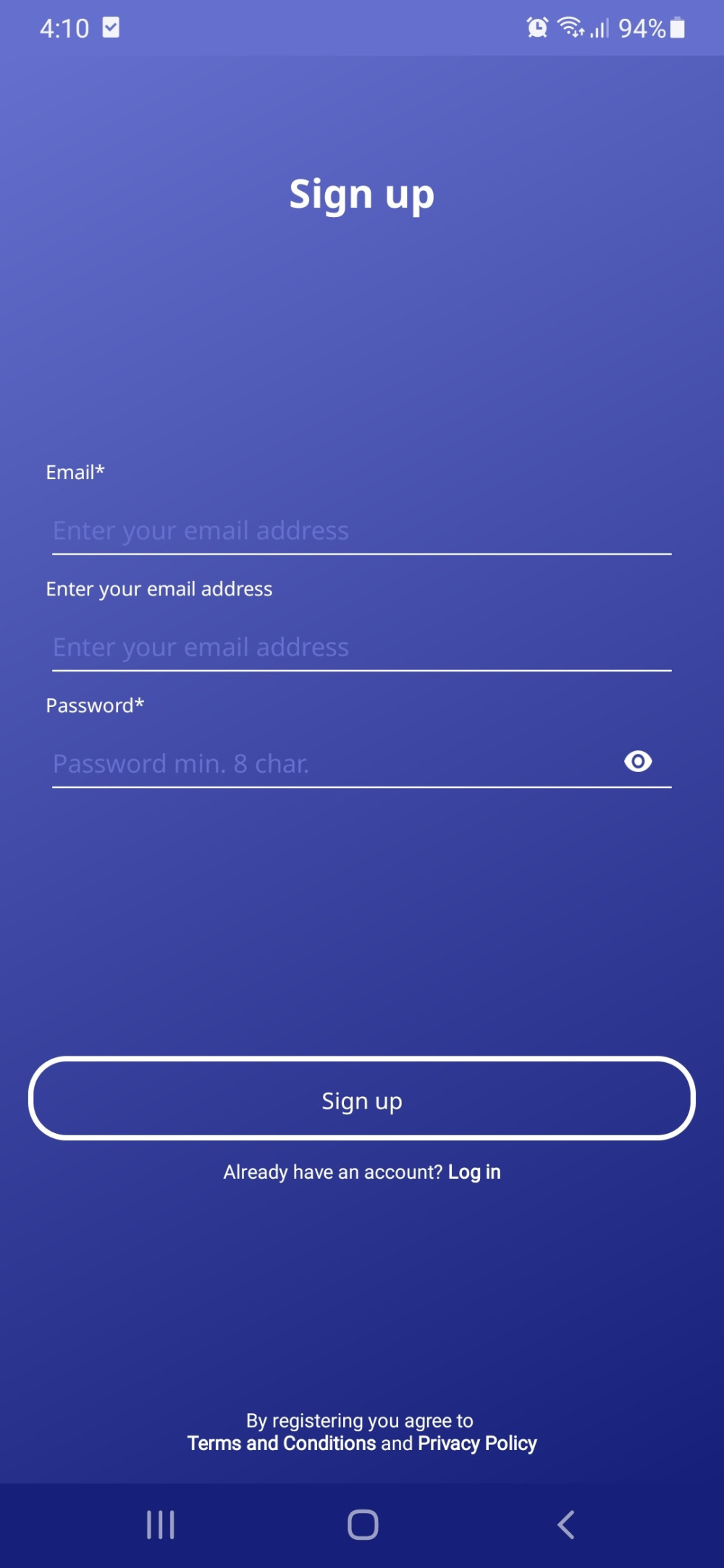 Bosco sign-up screen
